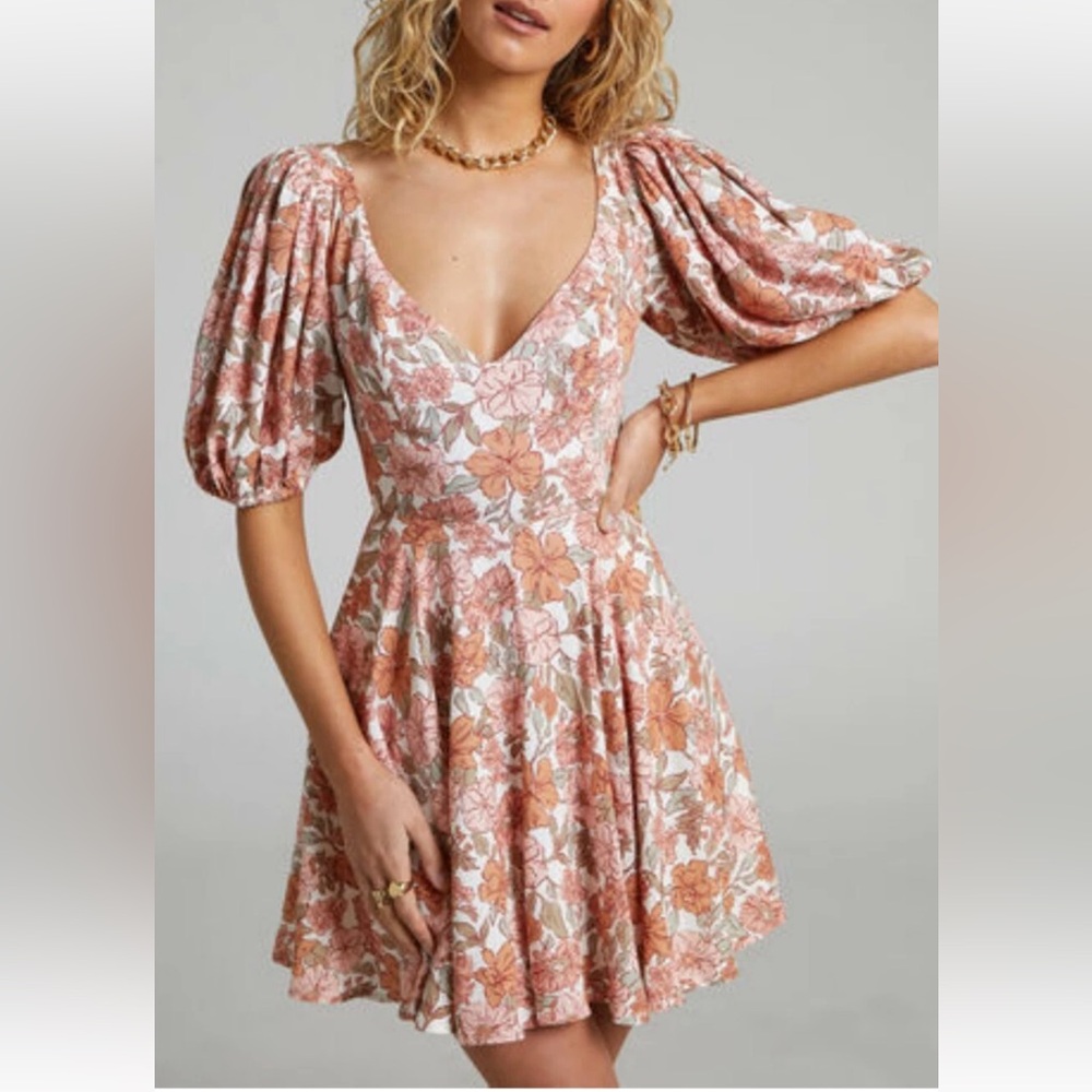 AMALIE the Label Size 6 Lorete dress Pink and orange puff sleeve Floral Mini